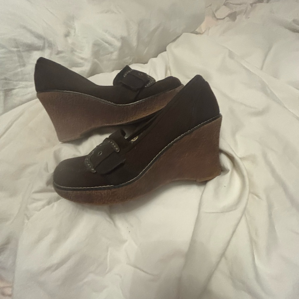 Vintage lower East Side chocolate Brown Wedge swede Shoes